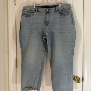 Talbots Blue Boyfriend Jeans with Cropped Length and Worn Appearance